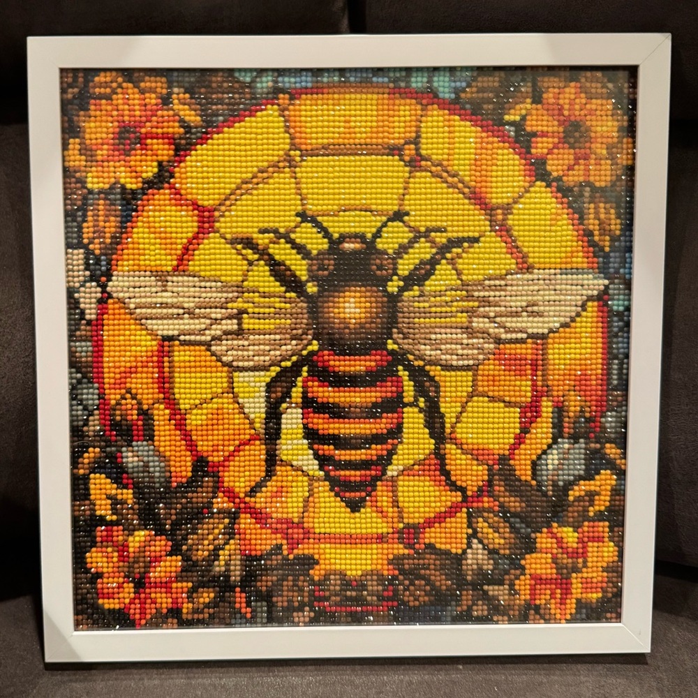 Bee Mosaic Wall Art with White Frame